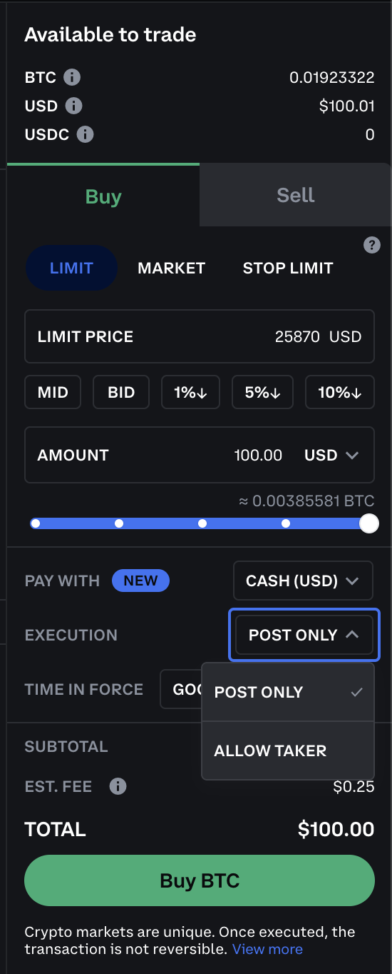 Limit Order Setup